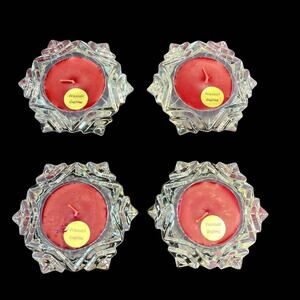 Candle Lite Indiana Glass 3.5" Snowflake Holders Set 4 Wassail Dollywood Candles